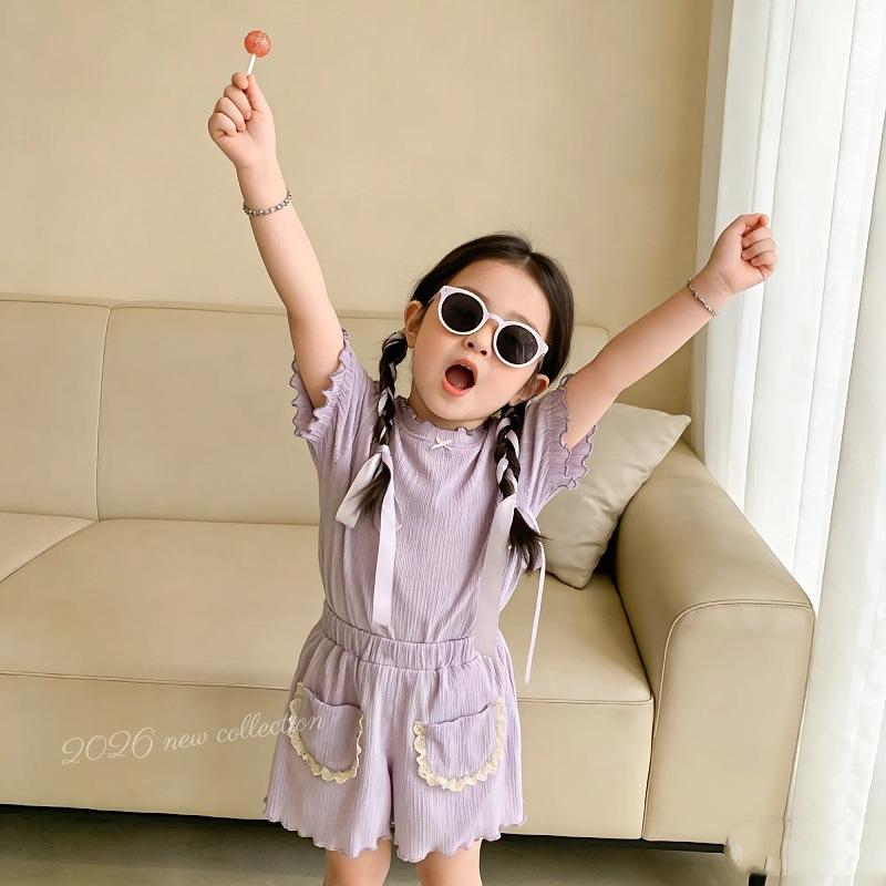Summer Kids Cute Short Sleeve T Shirt Set With Ruffled Hem Shorts Two Piece Outfit For Girls And Boys Fashionable Casual Wear
