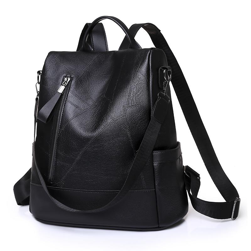 Backpack Soft Leather Texture New Women's Bag Large Capacity Leisure Splicing Shoulder Bag Anti-theft Travel Backpack
