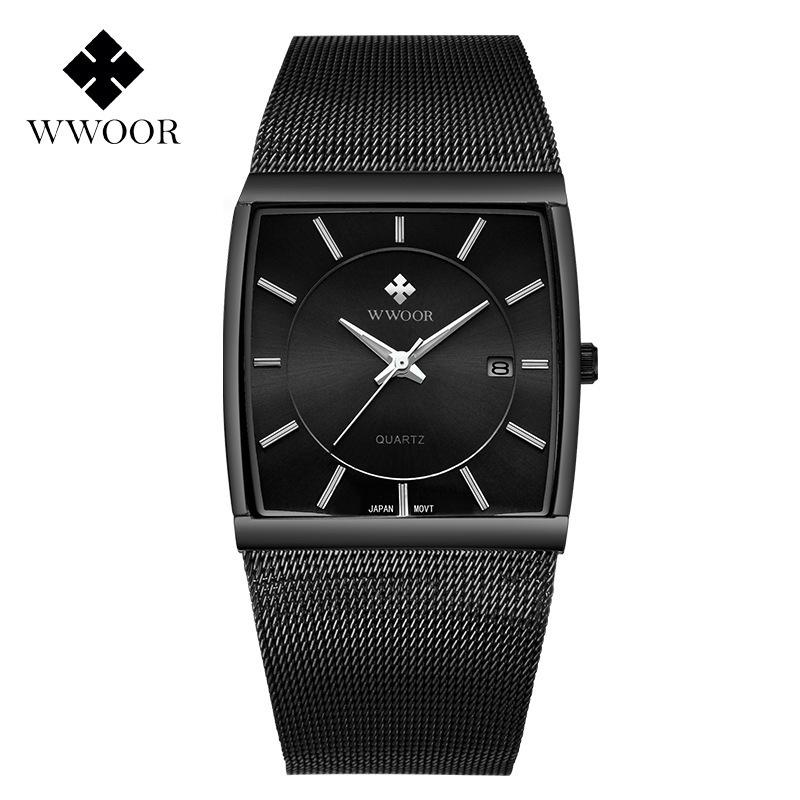 Wwoor Square Men S Mesh Strap Watch Luminous Calendar Waterproof Watch