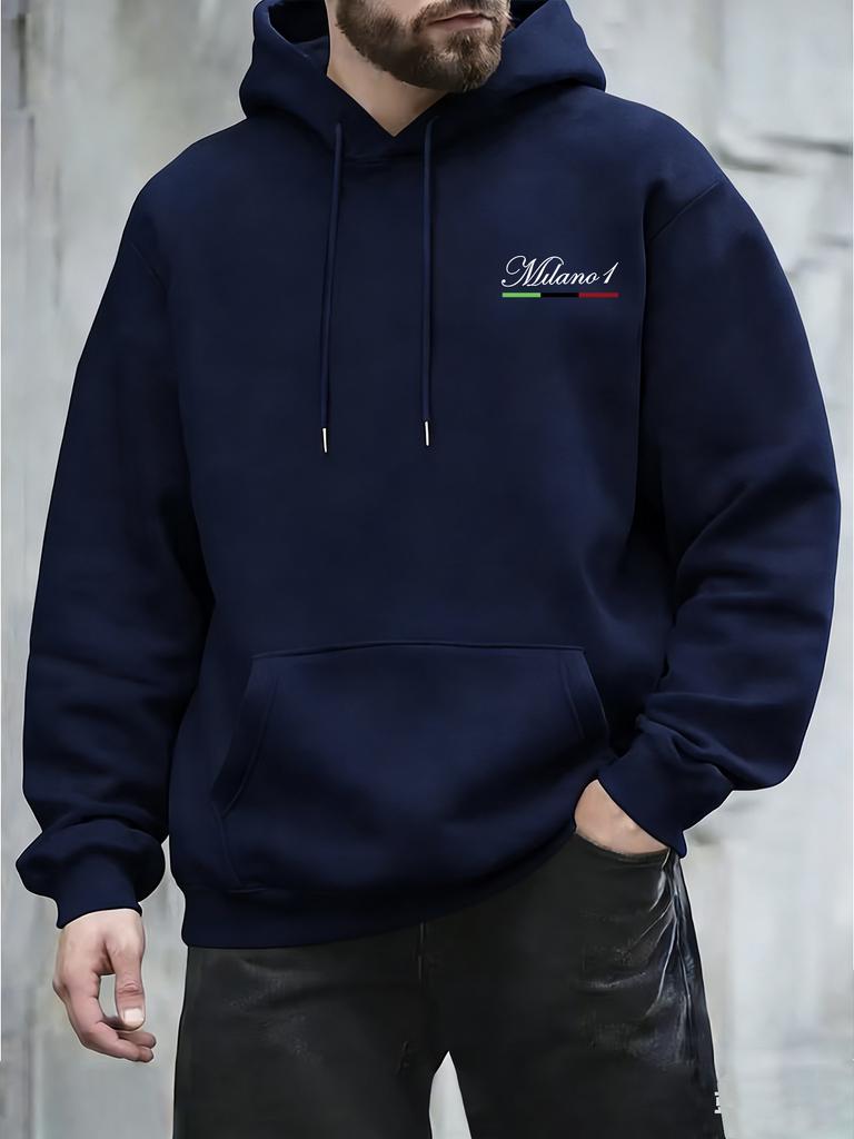 Street Style Loose-fitting Top, Simple Retro Print Men's Hooded Sweatshirt, Autumn and Winter Casual Top