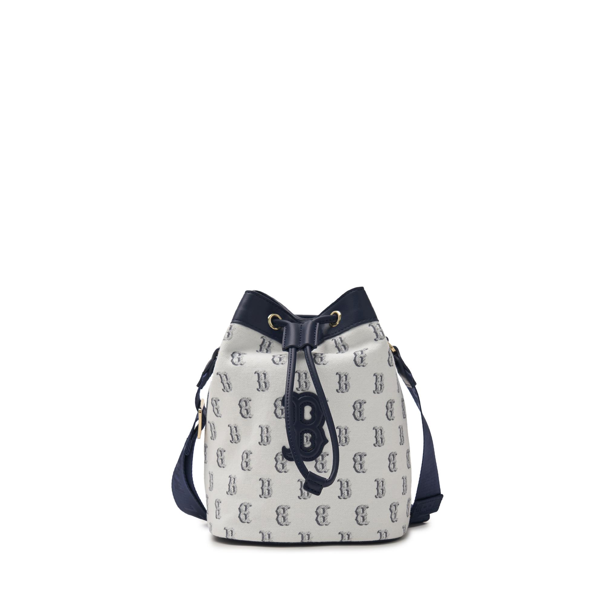 

MLB Classic Floral Letter Print Drawstring Cotton Bucket Bag Women Shoulder Bag Deep-Navy-Blue 7ACRM024N-43NYD Dark Marine Blue