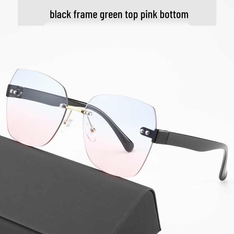European and American Gradient Lens Frameless Sunglasses for Women - Trendy Internet Celebrity Style, Versatile Bare Face Sunshade.