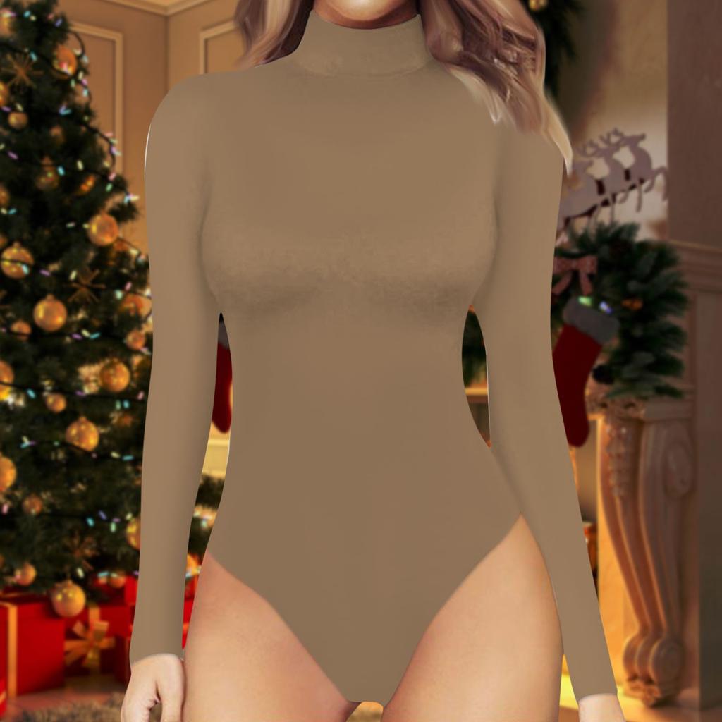 Women's One-piece T-shirt Slim Long Sleeve Half High Neck Solid Color Jumpsuit Top