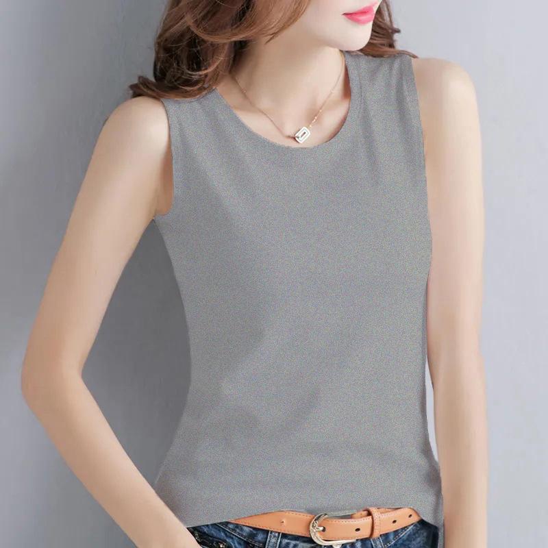 Elegant Fashion Harajuku Slim Fit Female Clothes Loose Sweat Casual All Match Tops Women Solid O Neck Insert Sleeveless Tanks