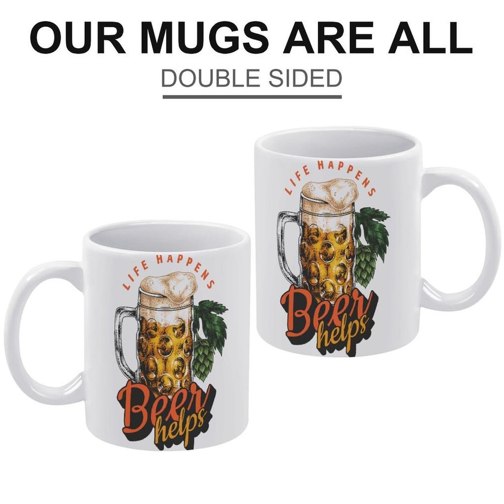 1pc 11oz Ceramic Coffee Mug with Double-Sided Print for Beer Lovers, Everyday Drinkware, Great Party Gift Idea