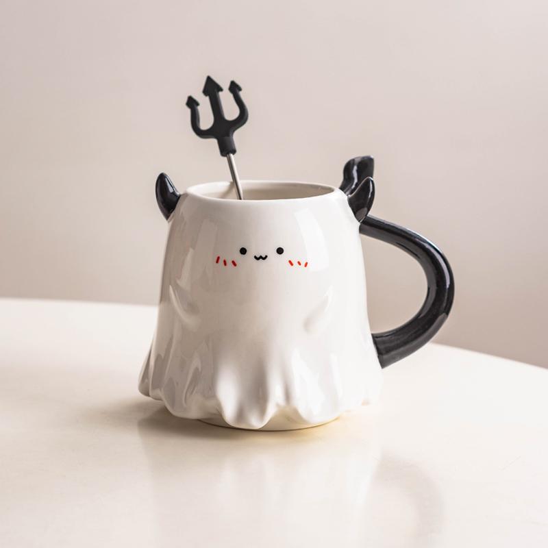 Funny Mug with Lid Large Capacity Office Couple Ceramic Water Cup Personalized Coffee Household Mug Halloween Gift