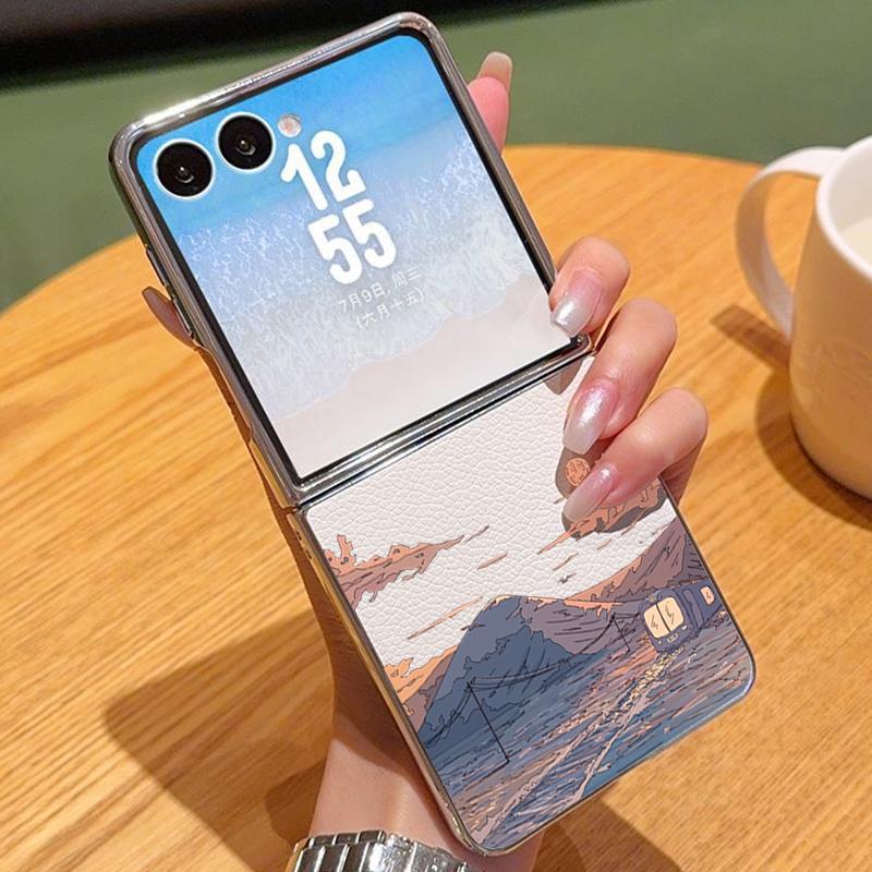 

Anime Airplane Snow Mountain Case For Samsung Z Fold 7 6 5 Luxury Hybrid 3in1 Leather Skin Plating Folding Phone Cover For Samsung Z Fold7 Fold6 Fold5 Samsung Z Flip7 FE/Flip6 бежевий
