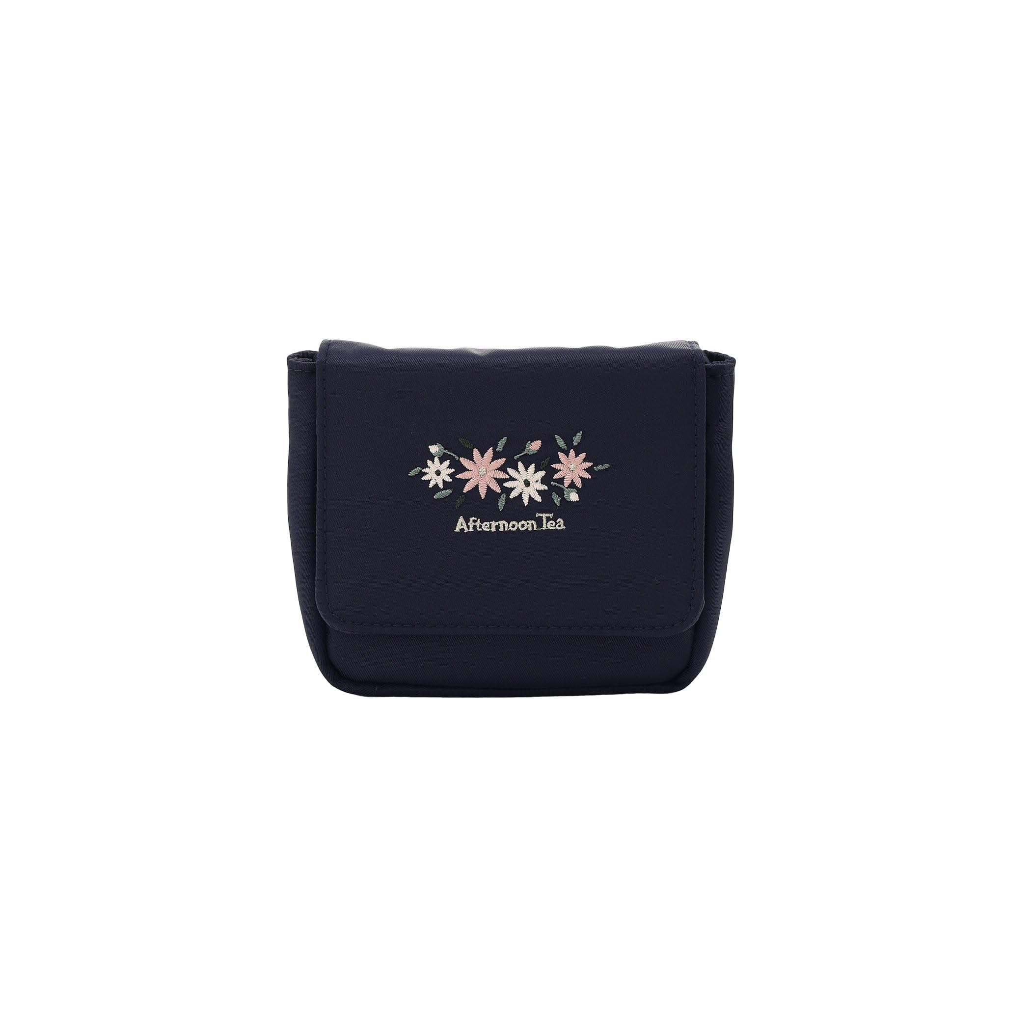 Косметичка Afternoon Tea Living Pouch JQ54, Мини-косметичка с вышивкой цветов и зеркалом, Темно-синяя
