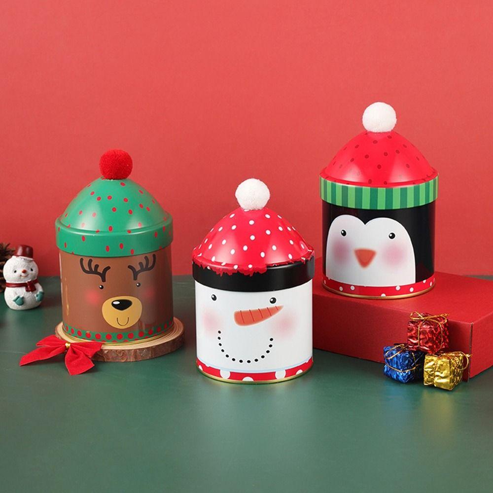 Santa Claus/Snowman/Penguin Christmas Hat Storage Tin Snack Candy Packaing Box Christmas Gifts