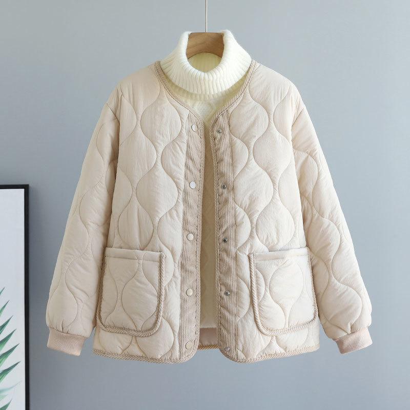 Giacca Trapuntata Patchwork in Velluto a Coste Invernale Abbigliamento da Donna Parka Calda Imbottita in Cotone Cappotto Leggero Top monopetto
