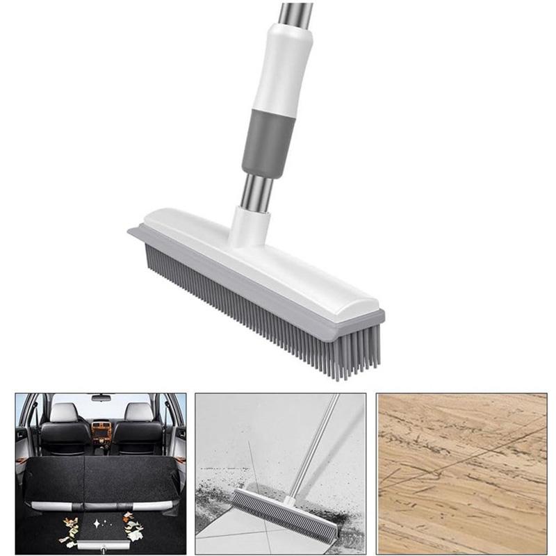 2 In1 Rubber Broom Brush Pet Hair Remover Bristle Carpet Cleaning Broom Sweeping
