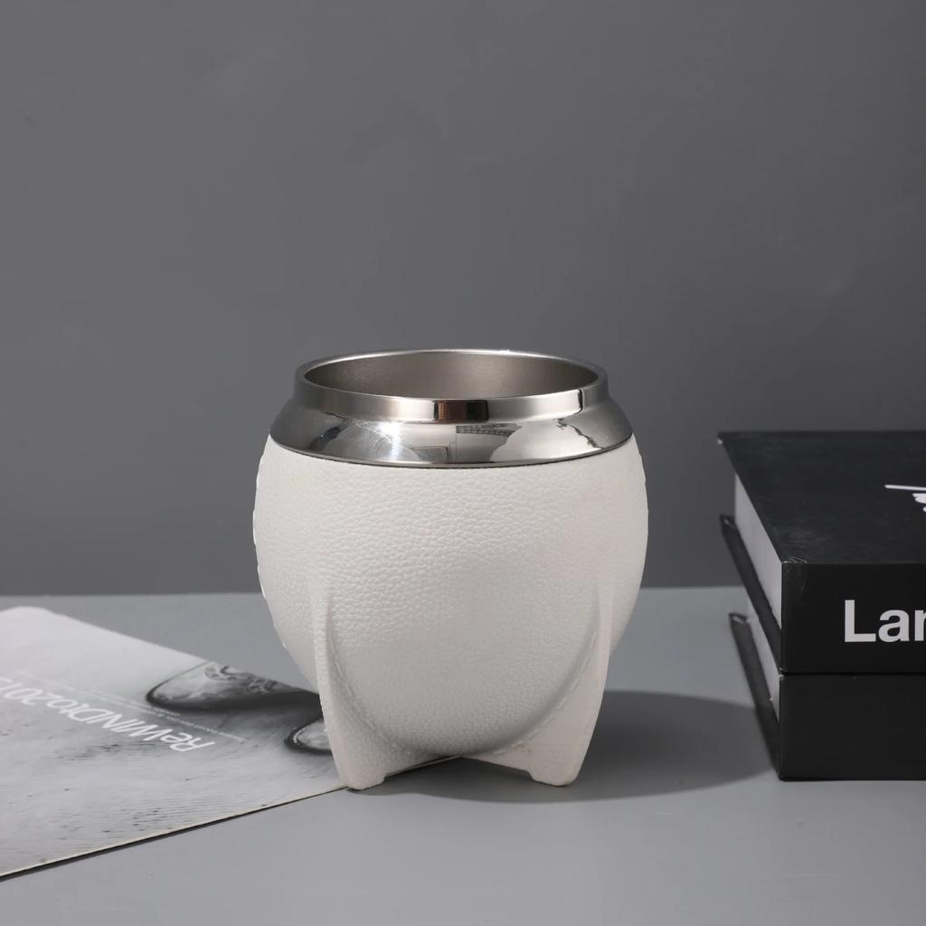 Stainless Steel Leather-like Appear Cover Double Layer Mate Tea Mug Trendy Creative Water Cup