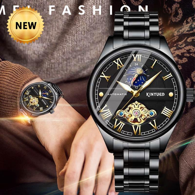 Buy KINYUED Gold Luxury Tourbillon Mens Automatic Watches Moon Phase