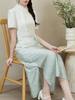 Elegant Summer Women's Qipao Dress - Short Sleeve Gradient Jade