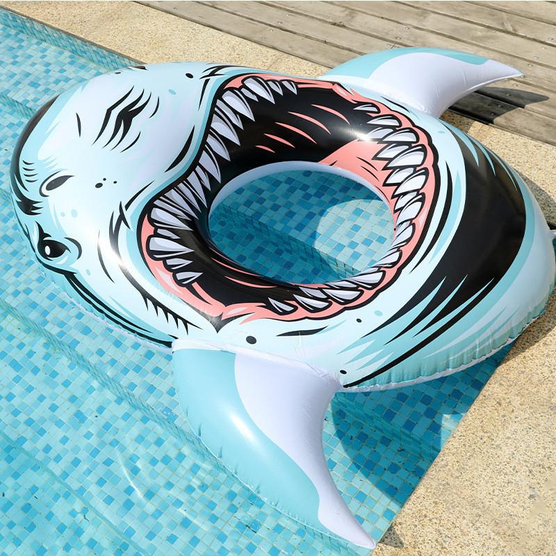 Realistischer 3D-gedruckter Hai Schwimmring Dickes PVC Aufblasbarer Schwimmer Erwachsener Wasserboje Lebensretter Wal Kopf Reittier