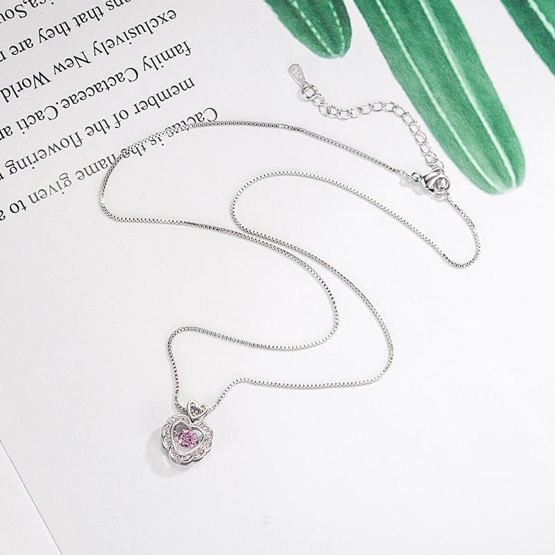 Heartbeat Zircon Necklace: Women's Love Heart Pendant, Pink Zircon, Beating Heart Design - Perfect Christmas Gift for Girlfriend