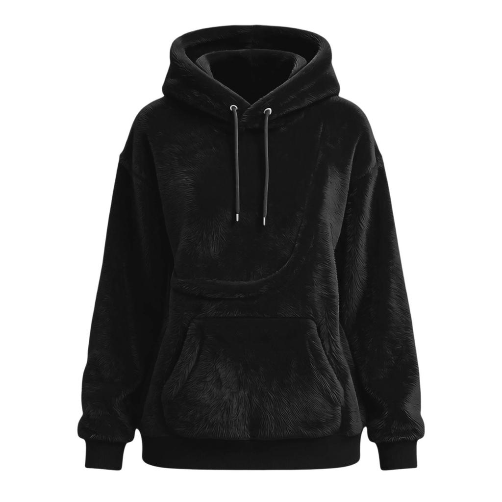 Women's Casual Color Hoodie - Loose Fit Plush Pullover Sweatshirt for Everyday Wear