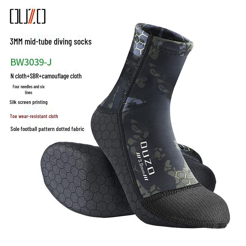 3mm OUZO Neoprene Non-slip Diving Socks - Cold-proof Warmth for Freediving, Swimming & Beach Activities