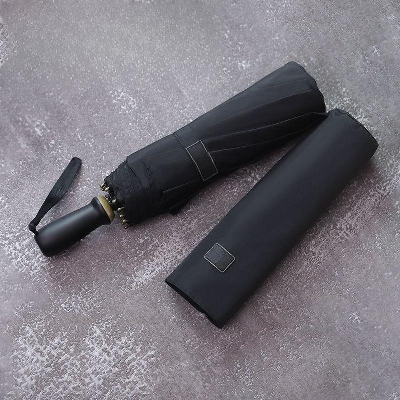 10 Bone High-end Simple Enlarged Thickened Reinforced Windproof Short Wooden Handle Tri-fold Fully Automatic Sunny Umbrella