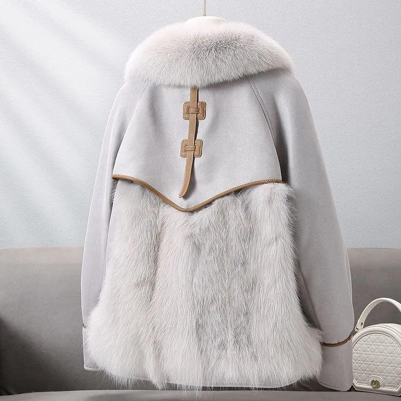 Winter Jacket Women's Fur Integrated Short Jacket Imitation Fox Fur Grass Jacket Female Patchwork Down Cotton Jacket