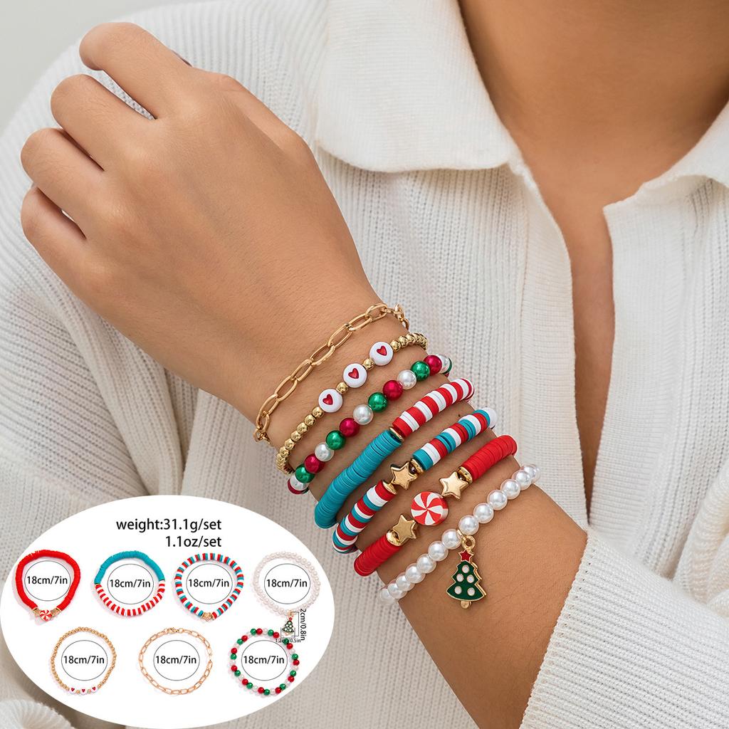 Christmas Letter Contrasting Bracelet Set, Creative Santa Gift Letter Jewelry