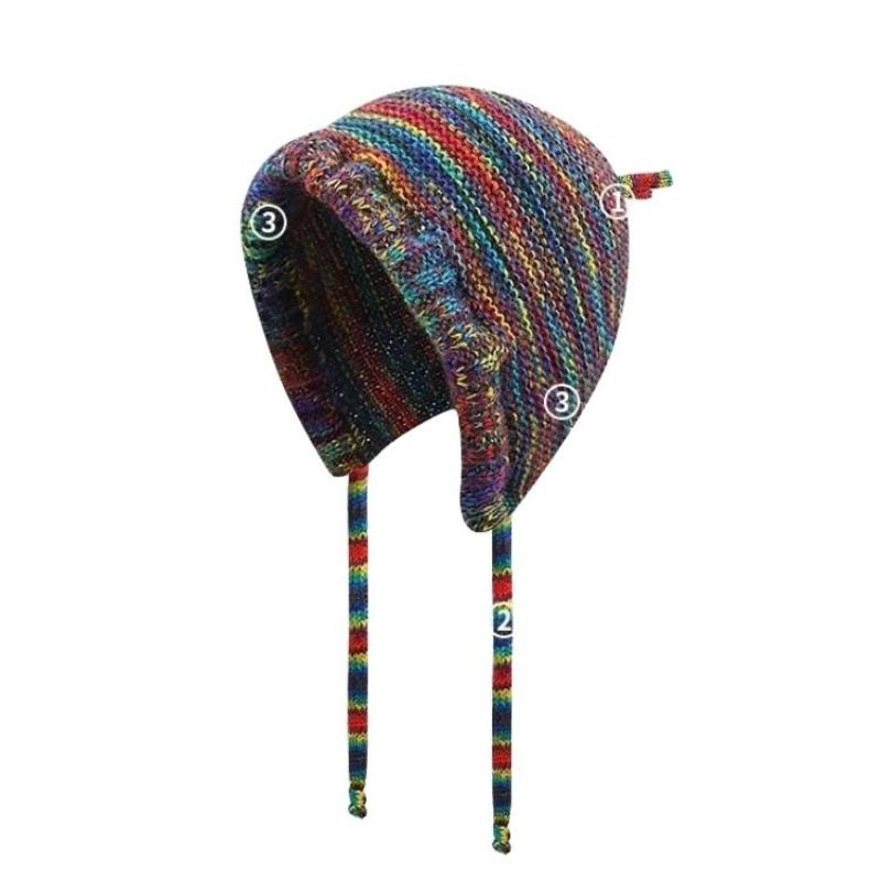 New Rainbow Striped Knitting Beanie Hat Women Girl Winter Warm Crochet Ear Protection Cap