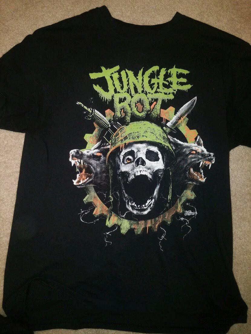 

Vtg Jungle Rot Band World Tour Cotton Black Full Size Unisex Shirt BL399 4XL