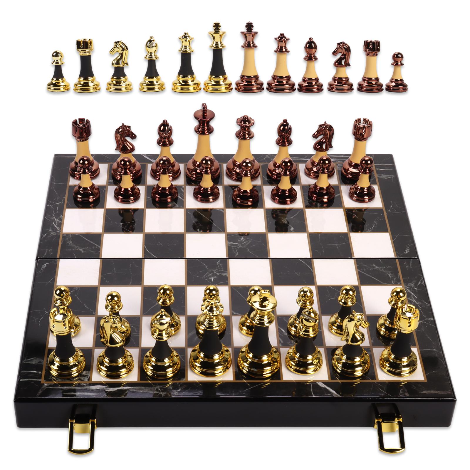 

15-дюймовый набор деревянных и металлических шахмат для взрослых и детей, мраморная шахматная доска, шахматные фигуры, переносные дорожные шахматные наборы, металл