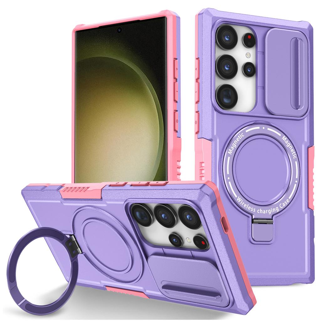 For Samsung Galaxy S24 Ultra Case PC+TPU Phone Cover with Lens Lid Magnetic Case