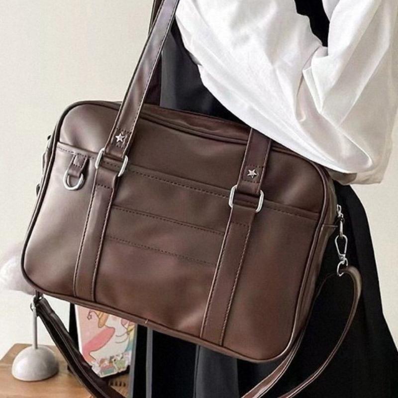 Women Japanese JK Uniform PU Bag Student Commuter School Bag Large Capacity One Shoulder Straddle Bags Handbag ToteBag