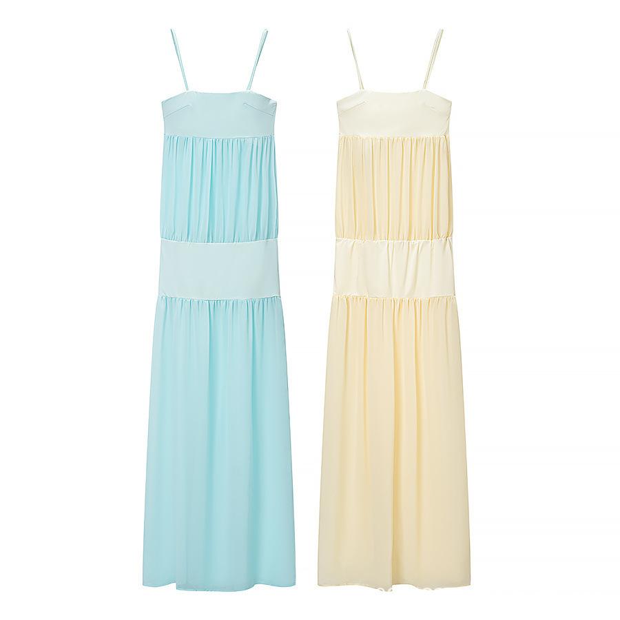Women's Clothing Summer New European and American Style Fashion Temperament Light and Thin Splicing Perspective Suspender Dress