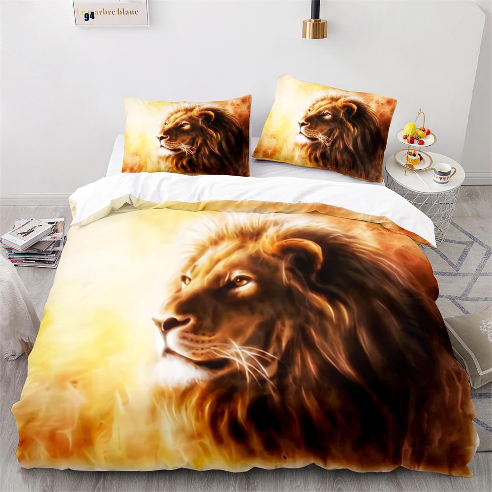 Lion Duvet Cover Set 3D Print Wild Animal Under Sunshine King Queen Size For Teens Kids Bedding Set Polyester Comforter Cover