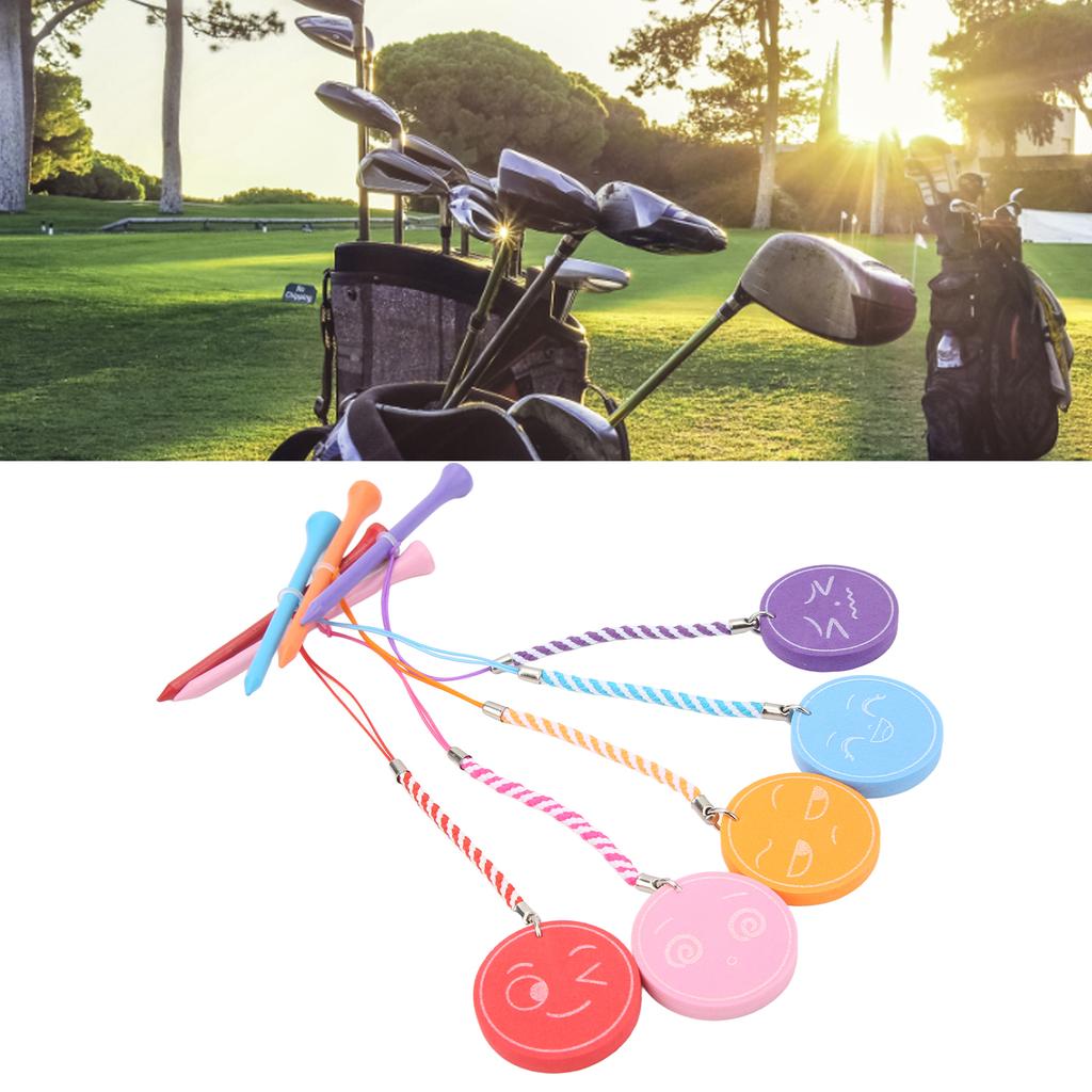 5Pcs 3 1/4 Inch Golf Wooden Tees With Anti Loss Rope Magnetic EVA Foam Multi Color Expression Pattern