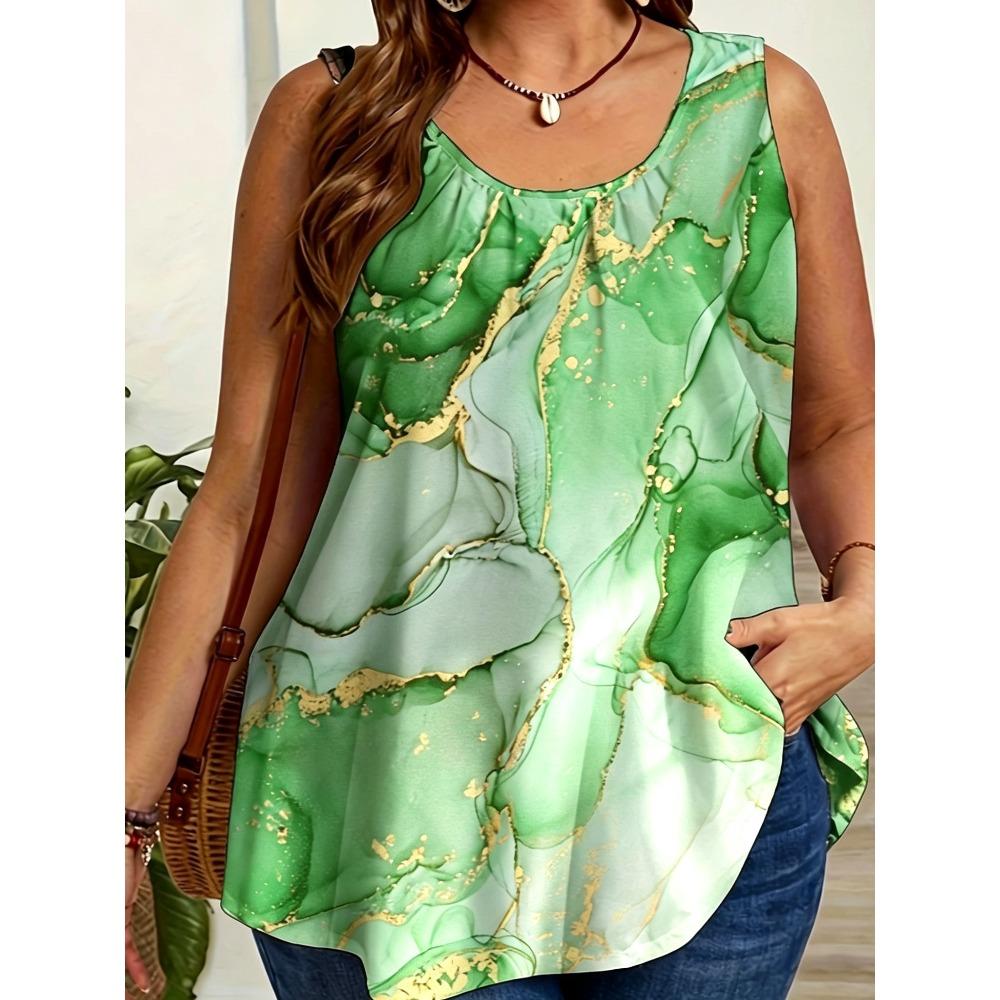 Fashionable Creative Retro Plus Size Summer Vacation Casual 3D Printed Vest Comfortable Soft Breathable Loose Fitting Summer Sleeveless Women's Vest