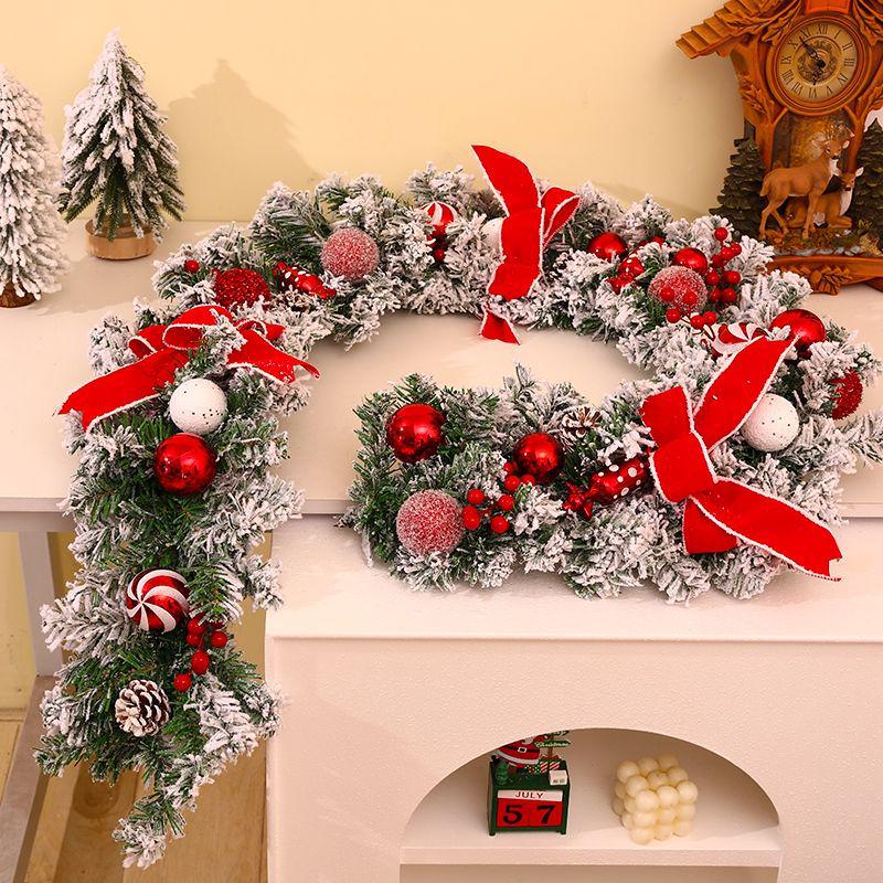 2025 Christmas Encrypted Rattan Wreath Hanging Ornaments for Door & Wall with Snow Scene Decor