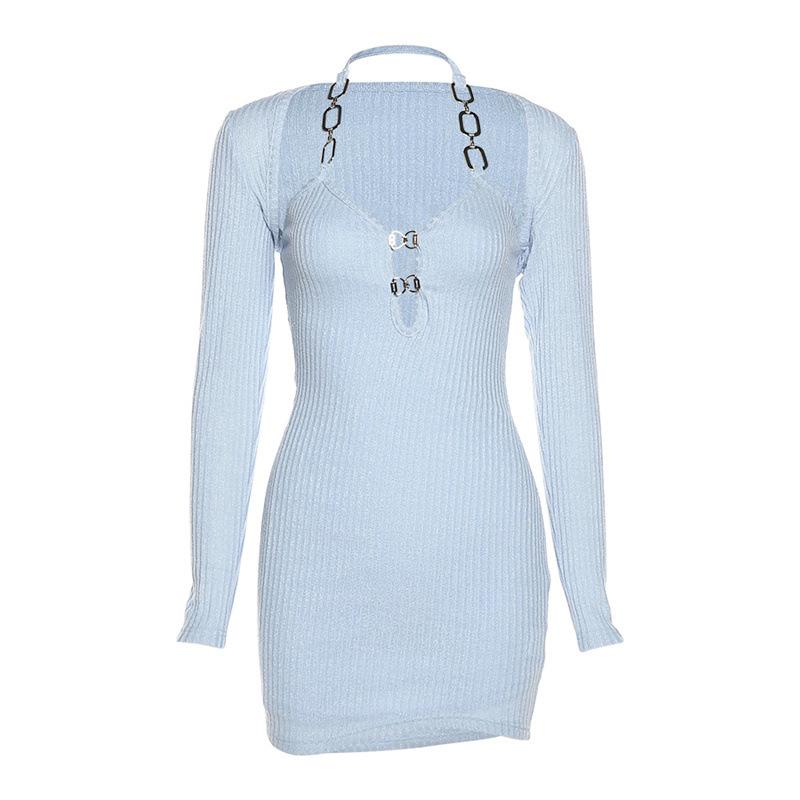 

Платье с подвесным воротником, комплект осеннего дизайна, рюкзак с бретельками на бедре, платье Y2k L синий