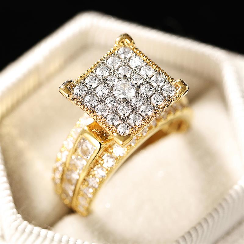 Xiaomi Huitan Gorgeous Women Ring Gold Color Geometric Shaped Luxury Wedding Party Accessories Inlaid Sparkling CZ Lady Chic Jewelry