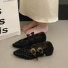 Retro rivet pointed Mary Jane shoes women's 2025 autumn belt buckle shallow mouth temperament inner height increase one word belt single shoes