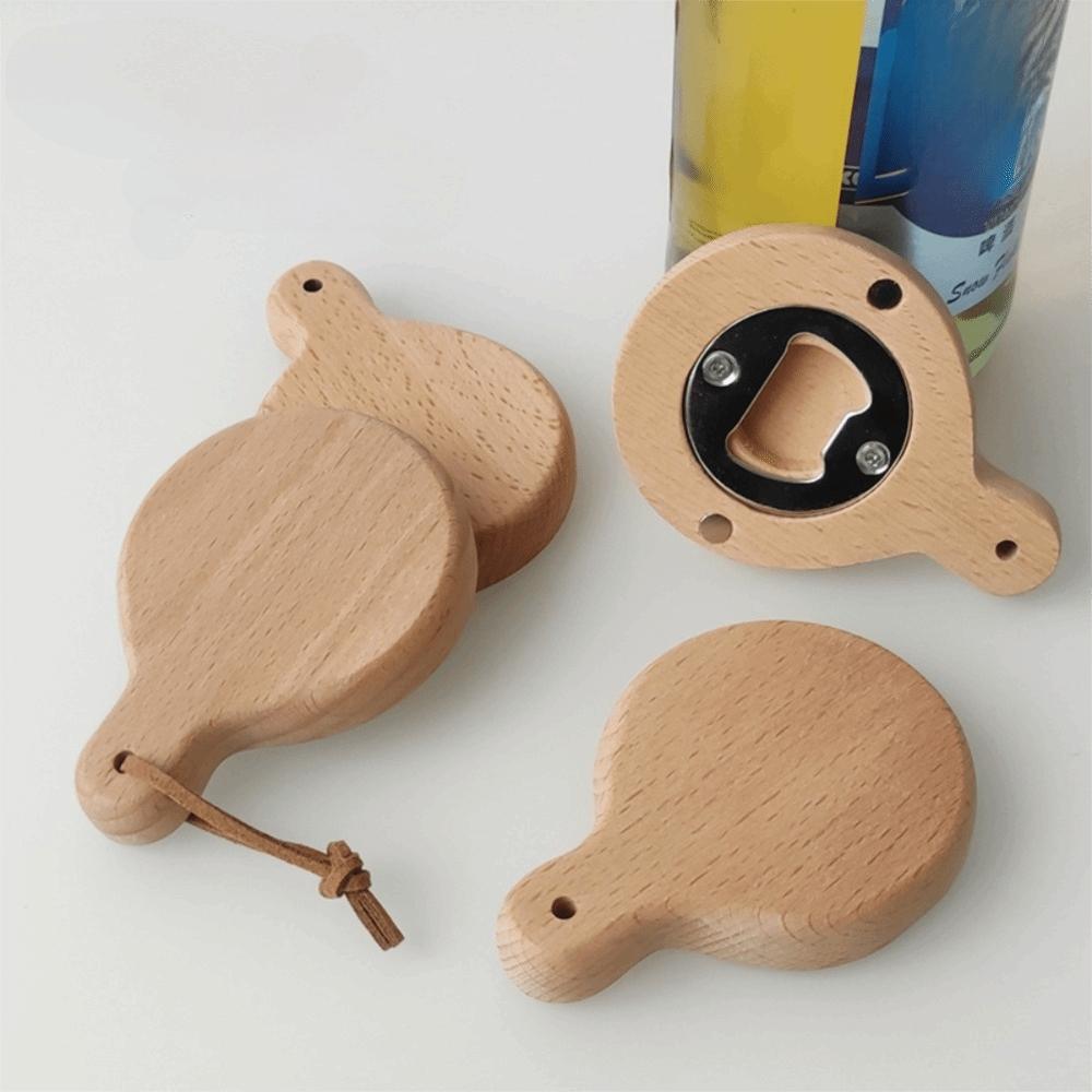 2 Piece Stainless Steel Fridge Magnet Square Refrigerator Magnets Opener Wooden Bottle Opener  Gift