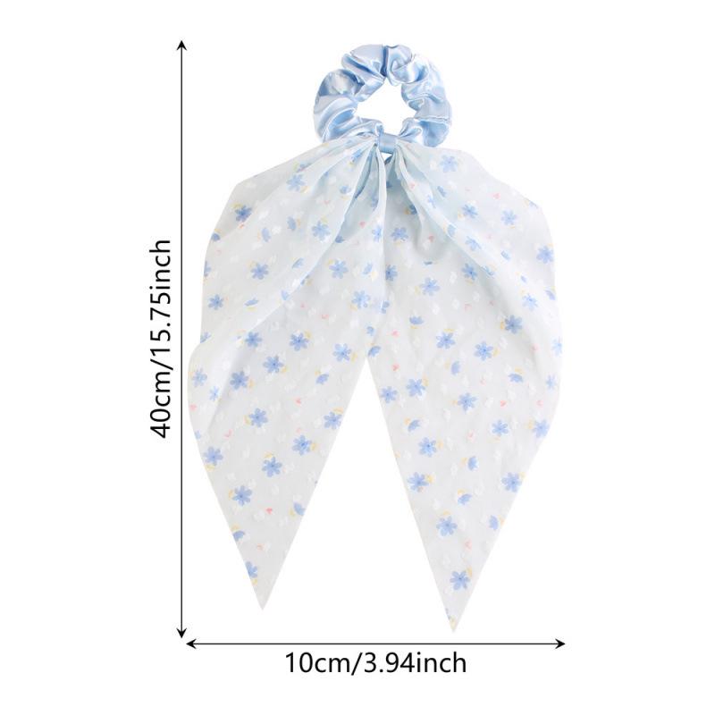 Versatile Floral Ribbon Bow Hair Tie - Korean Style Hair Accessory with Small Flowers for Women's Ponytails