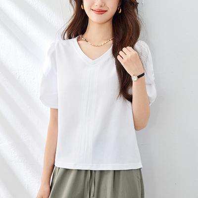 White T-shirt Women's Short-sleeved Summer New Style Design Niche T-shirt Lantern Sleeve Casual Top