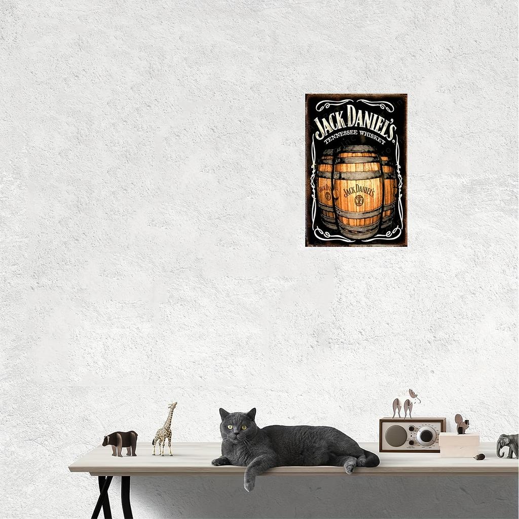 Vintage Whiskey Metal Tin Sign - 12x8 Inch Black Retro Whiskey & Beer Wall Art for Bar, Pub, for Man Cave, Liquor Store Decor