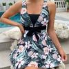 2024 Summer Beach Party New Swimsuit V-neck Printed Sexy Ladies Skirt Split Bikini Set