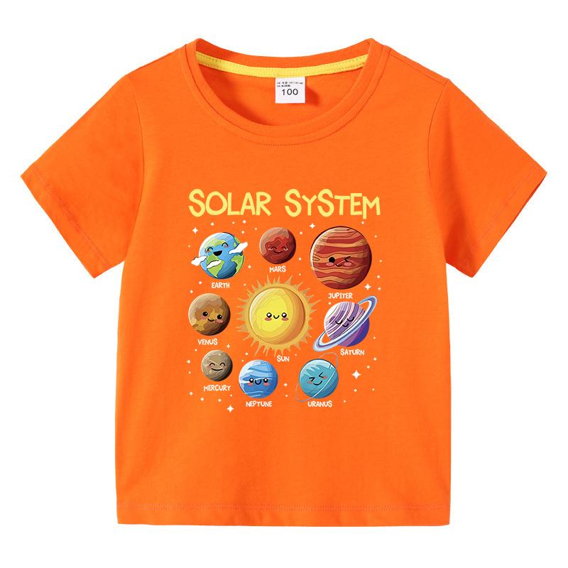 Kids Shortsleeved Tshirt Solar System Graphic Printing Summer Childrens Comfortable Tees Boys Girls ONeck Tops Clothing Gift