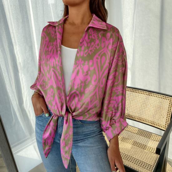 

Женская рубашка средней длины, дышащие тонкие топы с принтом, блузка с длинными рукавами, летний свободный кардиган для работы, вечеринки, отдыха M синий