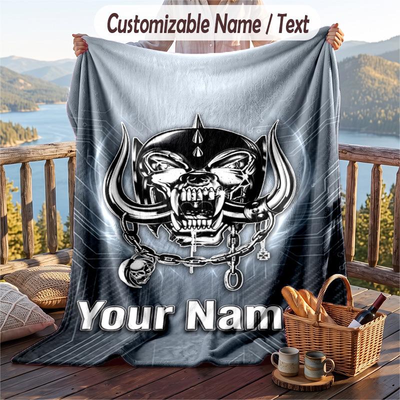 Flannel Blanket Motorhead Print Custom Name Text Soft Throw for Sofa Bed