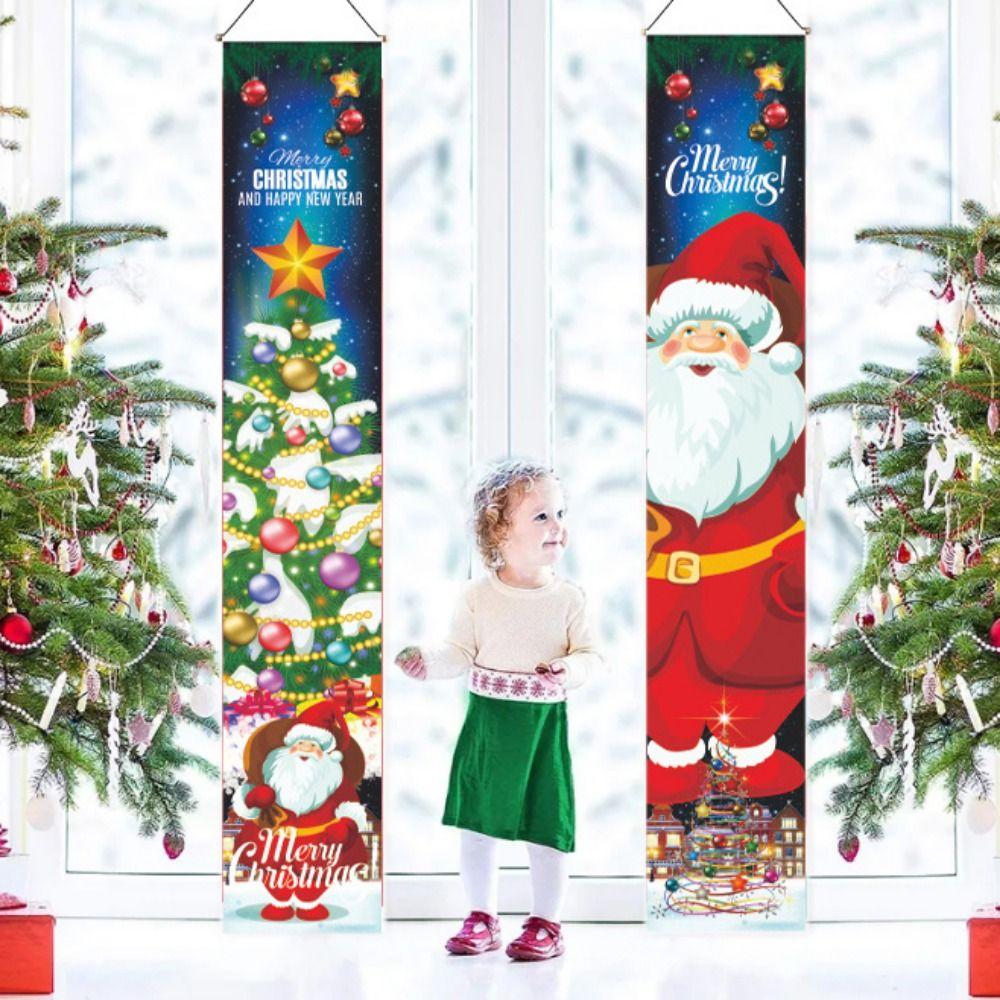 Foldable Christmas Porch Door Banner Polyester Santa Claus Hanging Couplet  Spring Festival