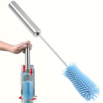1pc Silicone Rotating Cleaning Brush for Bottles and Cups Reusable, Manual Press-Action For Kitchen Use