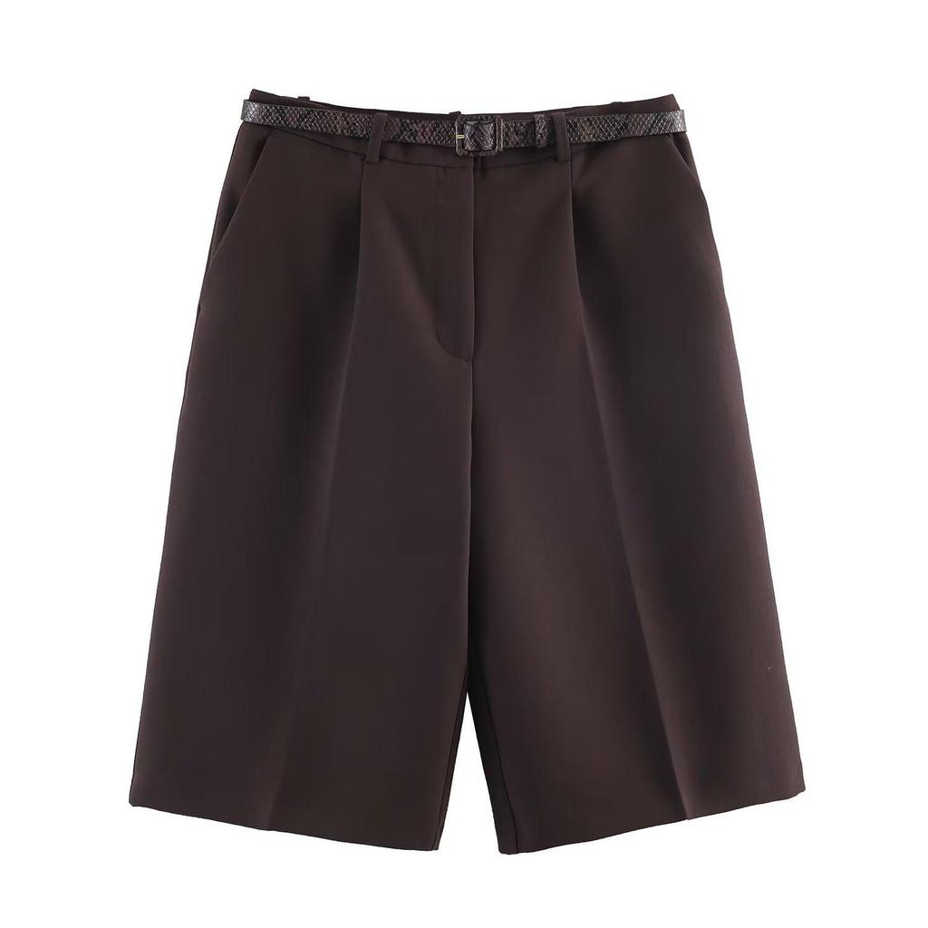 Women's European & American Style Wide-Leg Casual Shorts with Belt