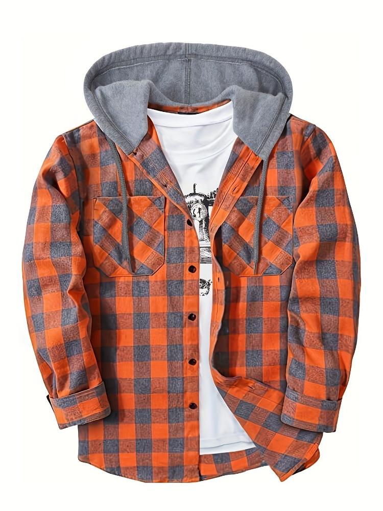 Mode Streetwear Homme Sweat à Capuche à Carreaux Vêtements de Sport Flanelle Sweat à Capuche Chemise Décontractée